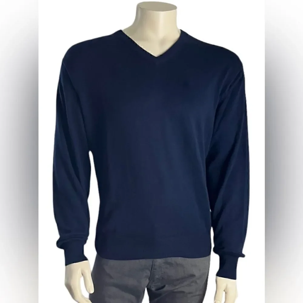 Peter Millar L/S V-Neck Navy Sweater 95% Cotton 5% Cashmere Excellent Condition